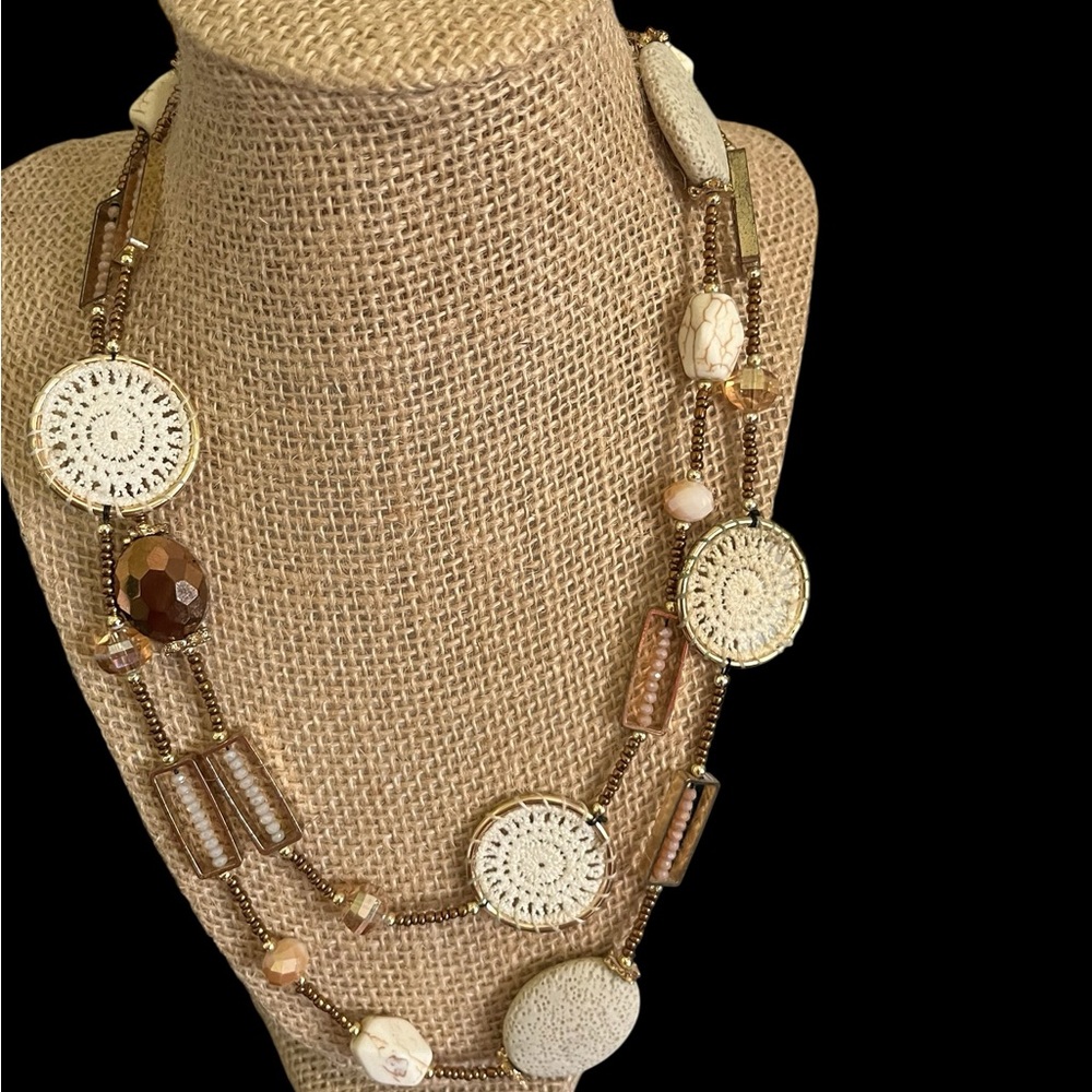 Francesca's Collections Gold and Cream Multi-Bead Necklace